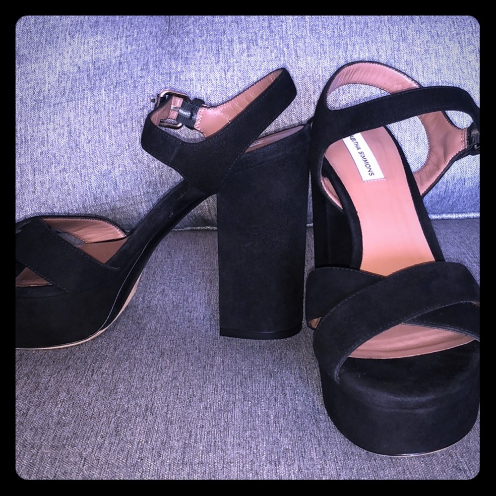 Like new black suede block heel platforms